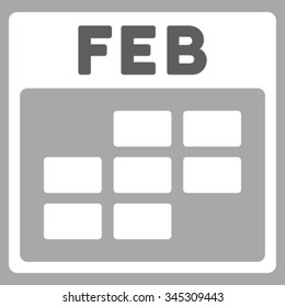 February vector icon. Style is bicolor flat symbol, dark gray and white colors, rounded angles, silver background.