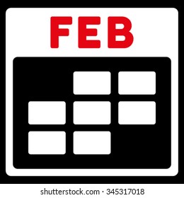 February vector icon. Style is bicolor flat symbol, red and white colors, rounded angles, black background.
