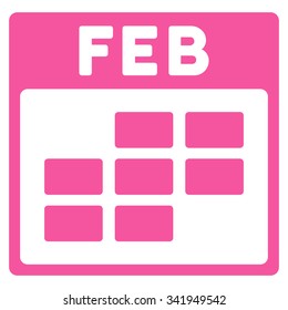 February vector icon. Style is flat symbol, pink color, rounded angles, white background.
