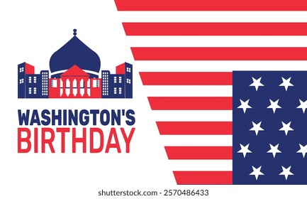 February is Washington's Birthday or Presidents Day background template. perfect for USA Flag banners, cards, posters, social media design with text and classic color for a professional look