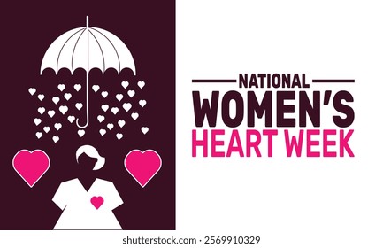 February is Women's Heart Week background template. Perfect for banners, cards, posters, and social media . Vector design with text inscription and classic color for a professional look