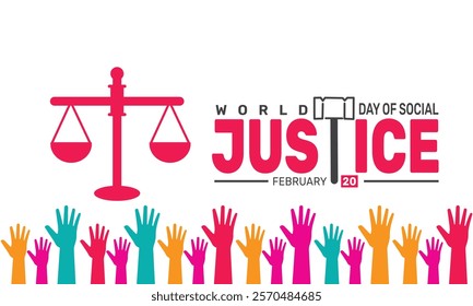 February World Day of Social Justice background template. Perfect for banners, cards, posters, and social media .Vector design with text inscription and classic color for a professional look