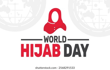 February is world hijab day background template. Perfect for banners, cards, posters, and social media. Vector design with text inscription and classic color for a professional look