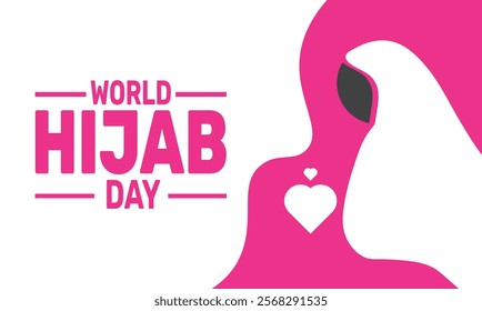 February is world hijab day background template. Perfect for banners, cards, posters, and social media. Vector design with text inscription and classic color for a professional look