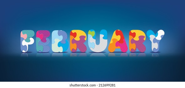FEBRUARY written with alphabet puzzle - vector illustration