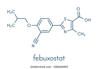 Febuxostat gout drug molecule (xanthine oxidase inhibitor). Skeletal formula.