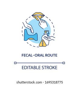 Fecal Oral Route Concept Icon. Contagious Infection Spread. Lack Of Sanitation. Rotavirus Transmission Idea Thin Line Illustration. Vector Isolated Outline RGB Color Drawing. Editable Stroke