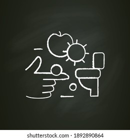 Fecal-oral Spread Chalk Icon. Disease Spreading Concept. Covid19, Foodborne Bacterial Infection, Rotavirus Transmission. Contagious Toilet. Food Hygiene. Isolated Vector Illustration On Chalkboard