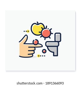 Fecal-oral Spread Color Icon. Disease Spreading Concept. Covid19, Foodborne Bacterial Infection, Rotavirus Transmission. Contagious Toilet. Food Hygiene. Isolated Vector Illustration