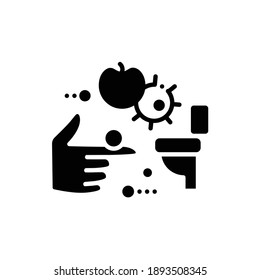 Fecal-oral Spread Glyph Icon. Disease Spreading Concept. Covid19, Foodborne Bacterial Infection, Rotavirus Transmission. Contagious Toilet. Food Hygiene. Isolated Vector Illustration