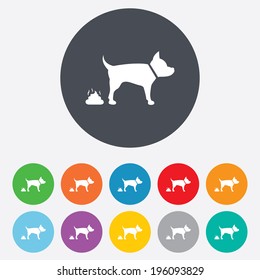 Feces sign icon. Clean up after pets symbol. Put it in the bag. Round colourful 11 buttons. Vector