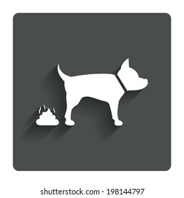 Feces sign icon. Clean up after pets symbol. Put it in the bag. Gray flat button with shadow. Modern UI website navigation. Vector