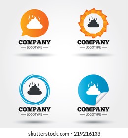 Feces sign icon. Clean up after pets symbol. Put it in the bag. Business abstract circle logos. Icon in speech bubble, wreath. Vector