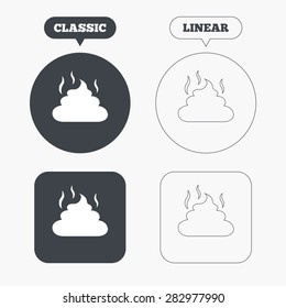 Feces sign icon. Clean up after pets symbol. Put it in the bag. Classic and line web buttons. Circles and squares. Vector