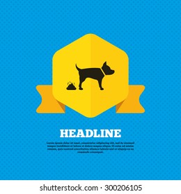 Feces sign icon. Clean up after pets symbol. Put it in the bag. Yellow label tag. Circles seamless pattern on back. Vector
