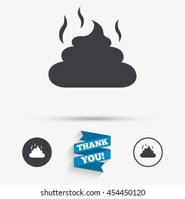 Feces sign icon. Clean up after pets symbol. Put it in the bag. Flat icons. Buttons with icons. Thank you ribbon. Vector
