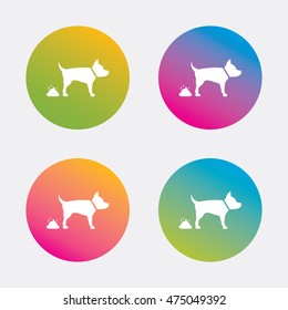 Feces sign icon. Clean up after pets symbol. Put it in the bag. Gradient flat buttons with icon. Modern design. Vector