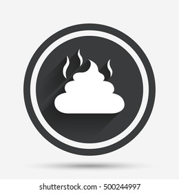 Feces sign icon. Clean up after pets symbol. Put it in the bag. Circle flat button with shadow and border. Vector