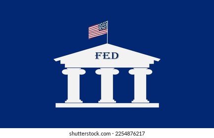 
FED and Federal reserve bank - with a classicist building featuring a title on its gable wall, this institution serves as the central bank and national financial provider in the USA. Illustration 