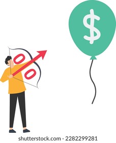 FED, Federal Reserve try to tame inflation down by interest rate hike, economic risk or investment, Federal Reserve, inflation balloon illustration concept
