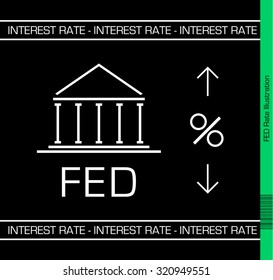 Fed upcoming interest rate decision Illustration. Black Background. 