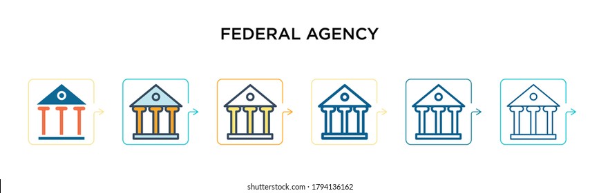 Federal agency vector icon in 6 different modern styles. Black, two colored federal agency icons designed in filled, outline, line and stroke style. Vector illustration can be used for web, mobile,