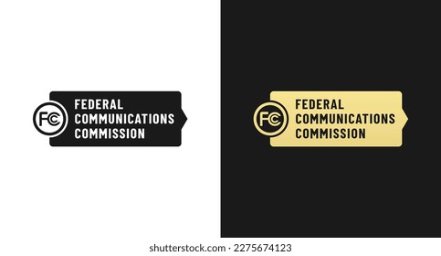 Federal communications commission FCC Seals Label Vector Isolated in Flat Style. Best Federal communications commission label vector. FCC mark vector isolated on black and white background.