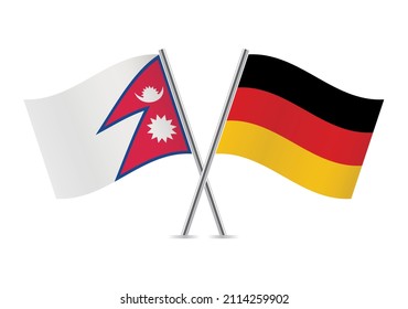 The Federal Democratic Republic of Nepal and Germany flags. Nepalese and German flags, isolated on white background. Vector icon set. Vector illustration. 