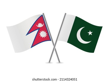 The Federal Democratic Republic of Nepal and Pakistan flags. Nepalese and Pakistani flags, isolated on white background. Vector icon set. Vector illustration.
