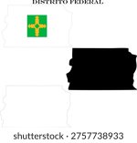 Federal District Map Bundle with Flag, Black Silhouette and Detailed Outline Contours