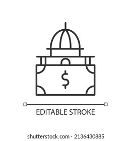 Federal Financial Support Linear Icon. Financing Of Inclusive Education. Special Needs Funding. Thin Line Illustration. Contour Symbol. Vector Outline Drawing. Editable Stroke. Arial Font Used