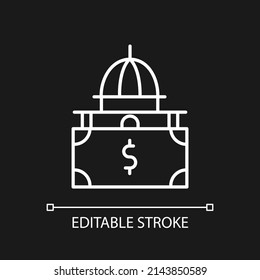 Federal financial support white linear icon for dark theme. Financing of inclusive education. Thin line illustration. Isolated symbol for night mode. Editable stroke. Arial font used