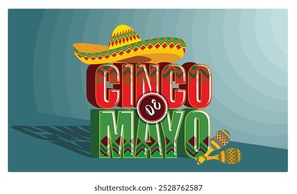 Federal holidays in Mexico. Cinco de Mayo celebration with sombreros and maracas. Cinco de Mayo concept. Flat vector illustration.