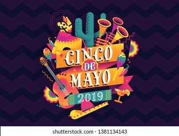 Federal Mexican holiday Cinco de Mayo or 5 of May celebration vector background. Ideal for Mexican themed parties flyers, banners and social media posts