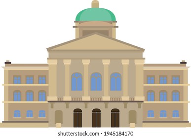 Federal Palace in Bern Switzerland City, vector color illustration