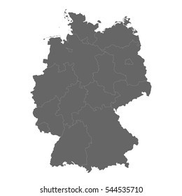 Federal Republic of Germany. Contour map with the boundaries of  federal states. Vector illustration of the administrative division. Accurate contours isolated on white.