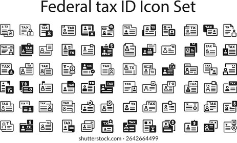 Federal tax ID Icon Set.eps collection, sketches, logo illustrations, web symbols, outline style pictograms package isolated on white background. Vector graphics. stock illustration