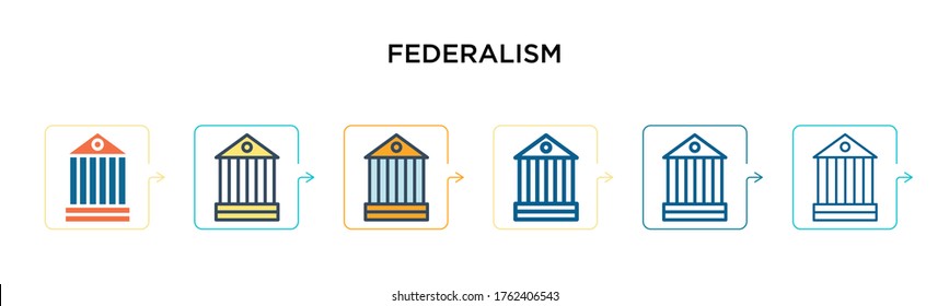 Federalism vector icon in 6 different modern styles. Black, two colored federalism icons designed in filled, outline, line and stroke style. Vector illustration can be used for web, mobile, ui