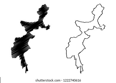 Federally Administered Tribal Areas (Province of Pakistan, Islamic Republic of Pakistan, Administrative units and Districts of Pakistan) map  illustration, scribble sketch seven tribal agencies map