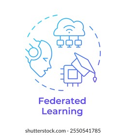 Federated learning blue gradient concept icon. Privacy enhancing technologies. Decentralized machine learning. Round shape line illustration. Abstract idea. Graphic design. Easy to use in article