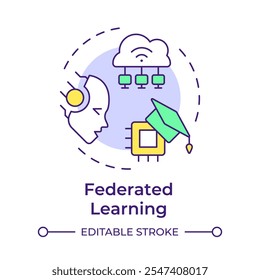 Federated learning multi color concept icon. Privacy enhancing technologies. Decentralized machine learning. Round shape line illustration. Abstract idea. Graphic design. Easy to use in article