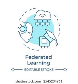 Federated learning soft blue concept icon. Privacy enhancing technologies. Decentralized machine learning. Round shape line illustration. Abstract idea. Graphic design. Easy to use in article