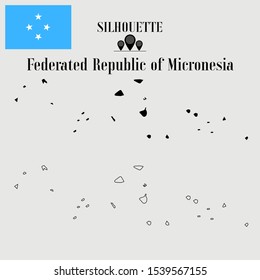 Federated Republic of Micronesia outline world map, solid, dash line contour silhouette, national flag original proportion, vector illustration design, isolated on background, objects, symbol from set