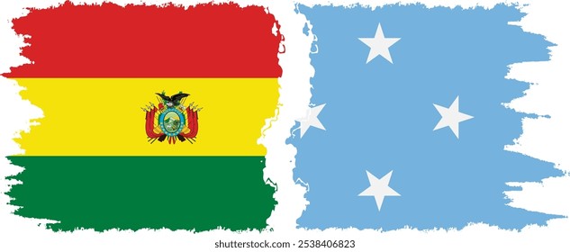 Federated States of Micronesia and Bolivia grunge flags connection, vector