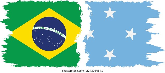 Federated States of Micronesia and Brazil grunge flags connection, vector