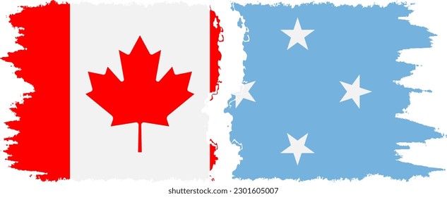 Federated States of Micronesia and Canada grunge flags connection, vector svg