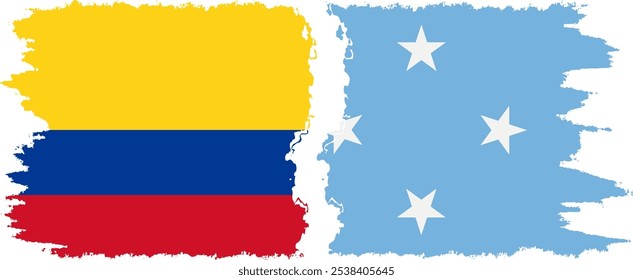 Federated States of Micronesia and Colombia grunge flags connection, vector