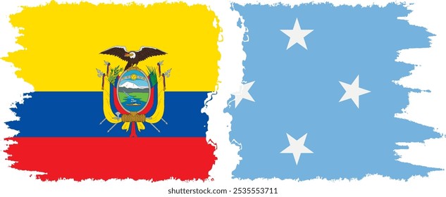 Federated States of Micronesia and Ecuador grunge flags connection, vector