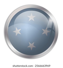 Federated States of Micronesia flag - glossy circle button displays a colorful flag representing a country cultural identity and heritage. The essence of national pride and unity.