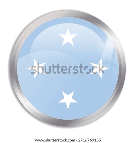 Federated States of Micronesia flag - glossy circle button in metal frame displays a colorful flag of a country cultural identity and heritage. The essence of national pride and unity.